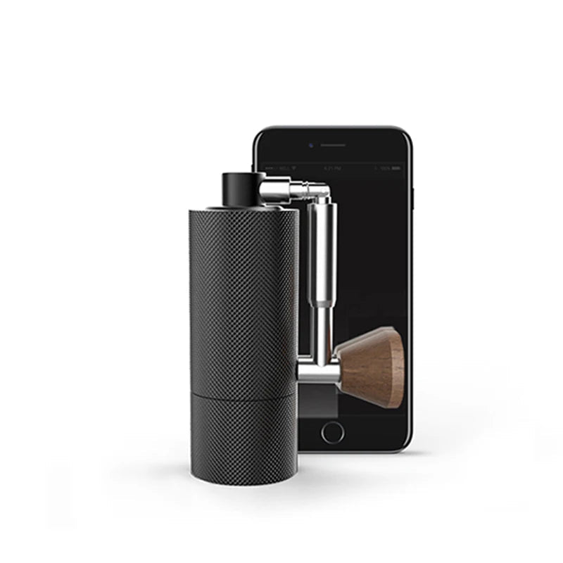 Tragbare manuelle Kaffeemühle Nano 10 cm – CNC Edelstahl-Kegelmahlwerk, Aluminium & Walnussholz, Mini Handmühle für Espresso