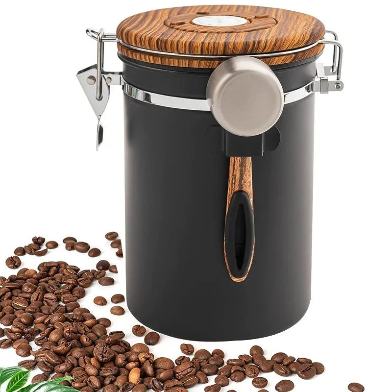 Luftdichter Kaffeebehälter aus Edelstahl 304 – 1,8 L Vorratsdose für Kaffeebohnen mit Messlöffel