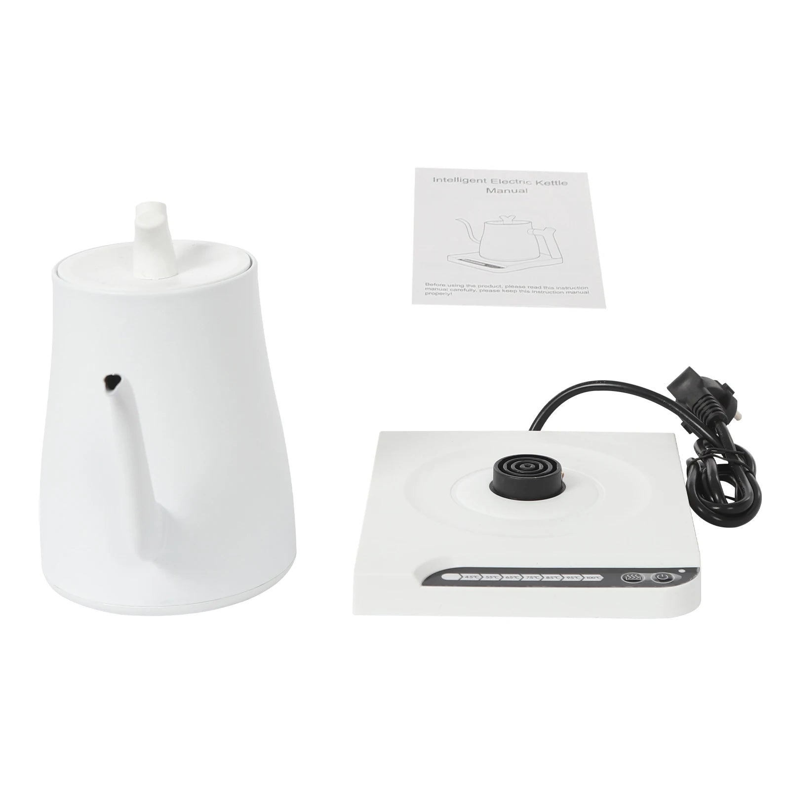 Elektrischer Schwanenhals-Wasserkocher 1,0 L – 1000 W, Temperaturregelung, Edelstahl 304 Pour-Over Kaffeekanne (Weiß)