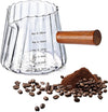 Espresso Messbecher 180 ml (6 oz) aus Borosilikatglas – V-Ausguss mit Holzgriff, Messskala in ml/oz