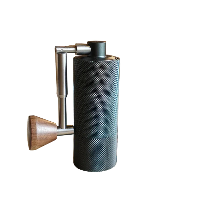 Tragbare manuelle Kaffeemühle Nano 10 cm – CNC Edelstahl-Kegelmahlwerk, Aluminium & Walnussholz, Mini Handmühle für Espresso