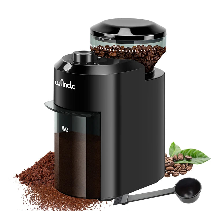 Elektrische Kaffeemühle mit Mahlwerk 28 Mahlgrade – Kaffeemühle für 2–12 Tassen, 120–220 V