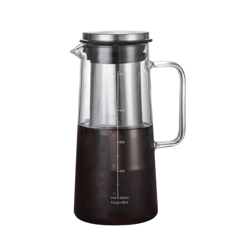 Cold Brew Kaffeekaraffe aus Borosilikatglas 1000/1400 ml – Eiskaffee Bereiter mit Filter für 4–8 Tassen