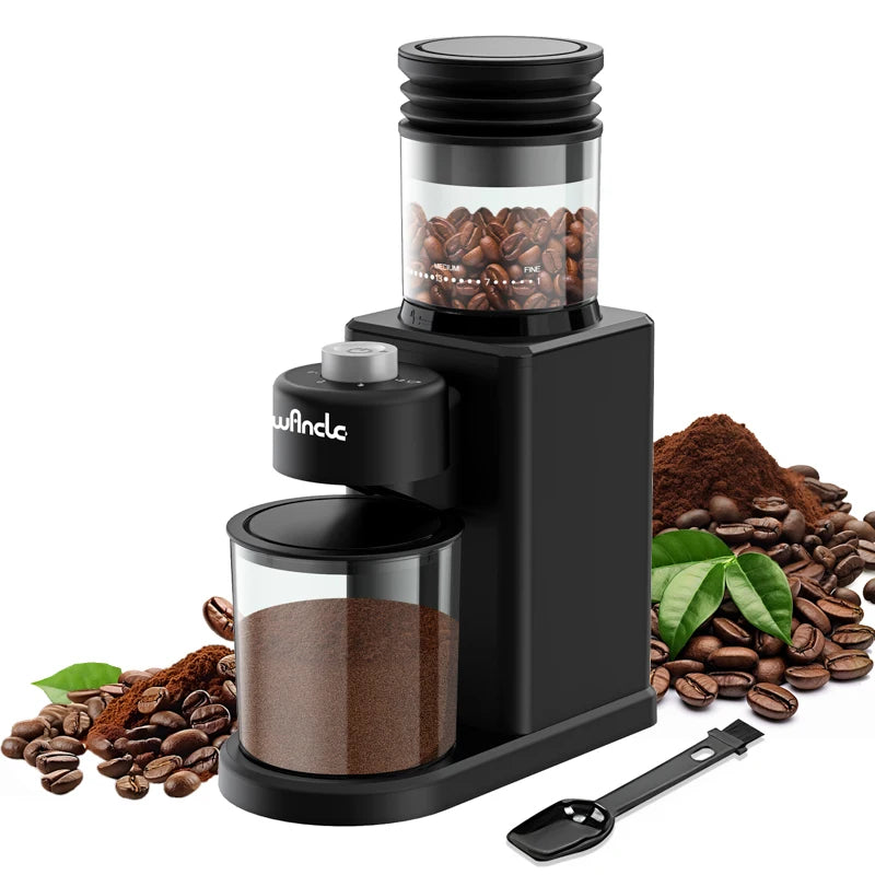 Elektrische Kaffeemühle mit konischem Mahlwerk, 25-Gang-Kaffeebohnen-Mahlmaschine für Espresso, French-Press, leicht zu reinigen, mit Bürste