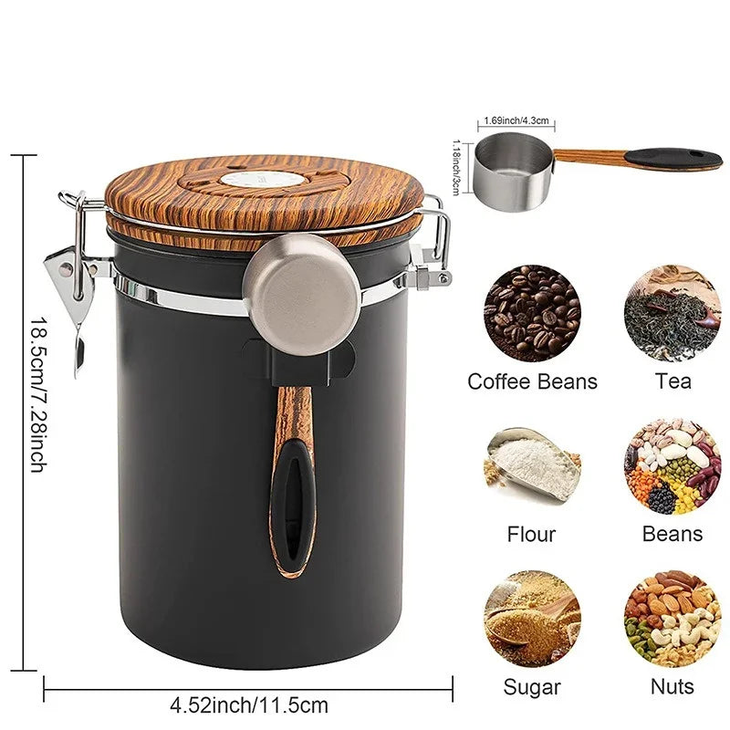 Luftdichter Kaffeebehälter aus Edelstahl 304 – 1,8 L Vorratsdose für Kaffeebohnen mit Messlöffel