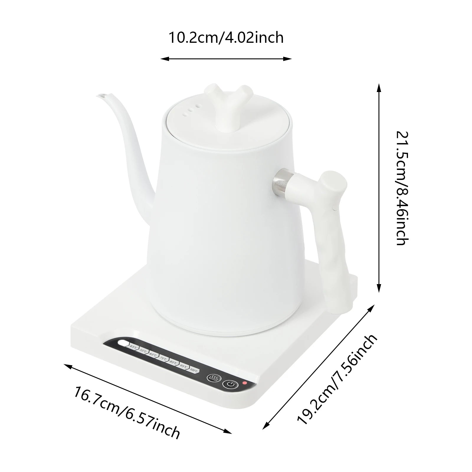 Elektrischer Schwanenhals-Wasserkocher 1,0 L – 1000 W, Temperaturregelung, Edelstahl 304 Pour-Over Kaffeekanne (Weiß)