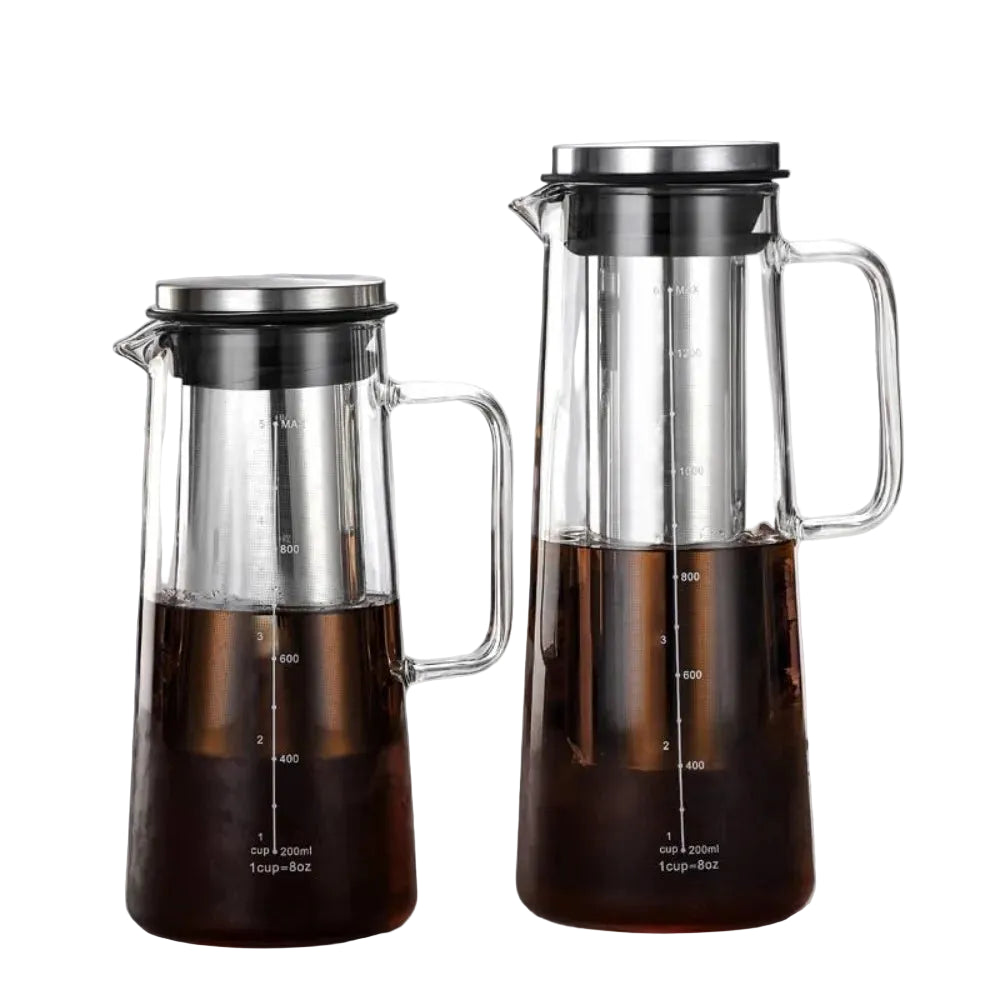 Cold Brew Kaffeekaraffe aus Borosilikatglas 1000/1400 ml – Eiskaffee Bereiter mit Filter für 4–8 Tassen