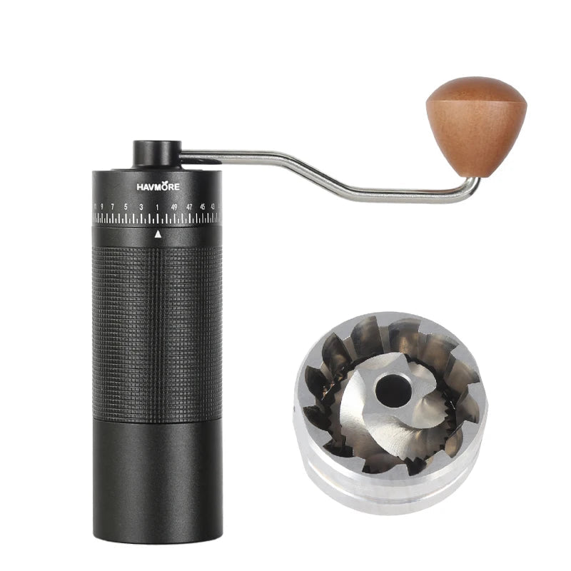 Manuelle Kaffeemühle mit 38 mm Edelstahl-Kegelmahlwerk – Aluminiumgehäuse, stufenlose Mahlgradeinstellung, tragbare Handmühle