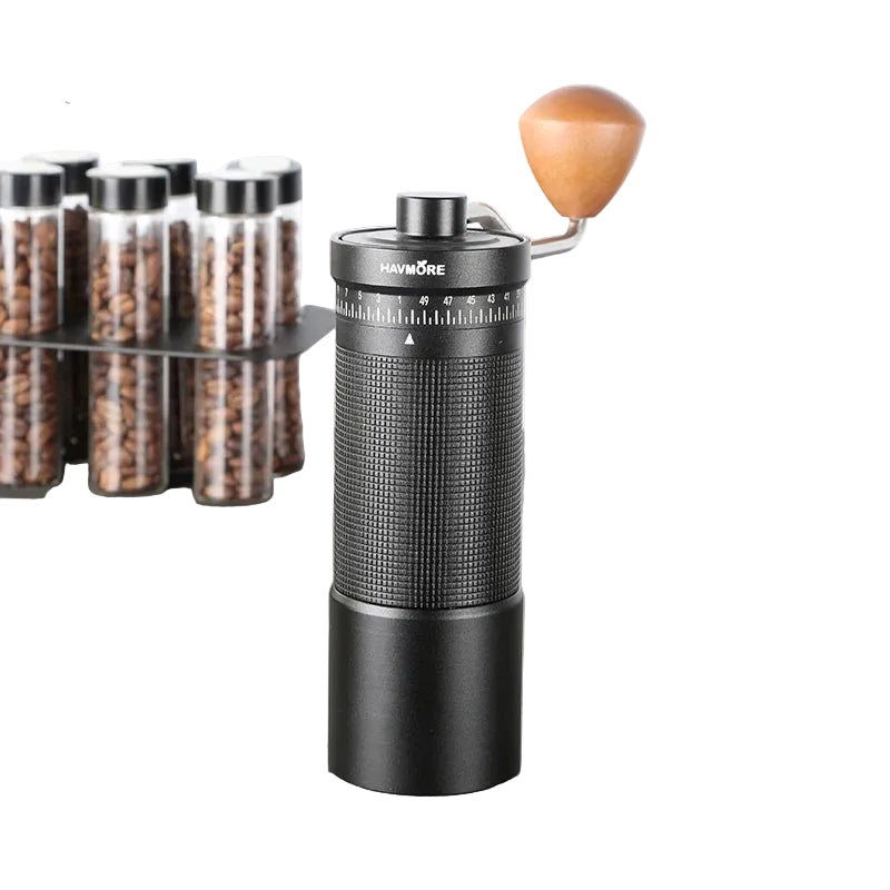 Manuelle Kaffeemühle mit 38 mm Edelstahl-Kegelmahlwerk – Aluminiumgehäuse, stufenlose Mahlgradeinstellung, tragbare Handmühle