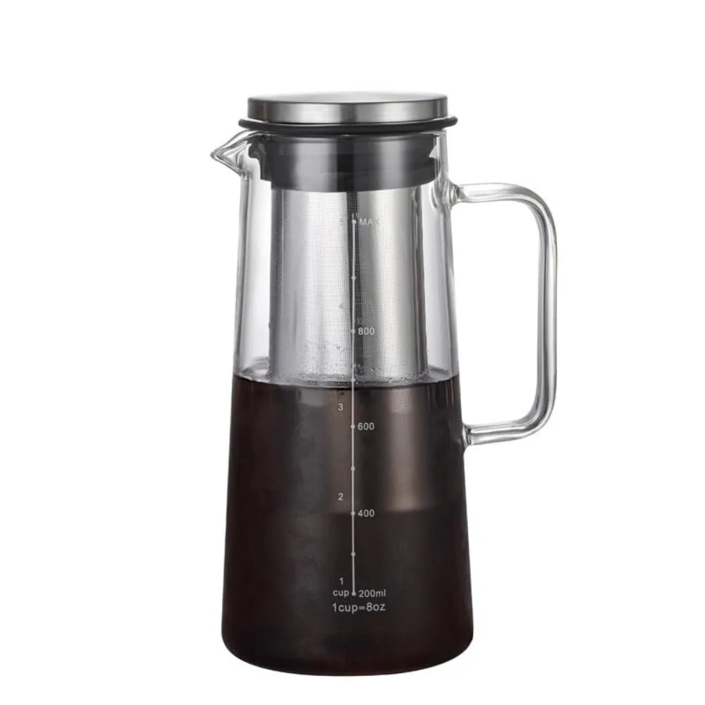 Cold Brew Kaffeekaraffe aus Borosilikatglas 1000/1400 ml – Eiskaffee Bereiter mit Filter für 4–8 Tassen