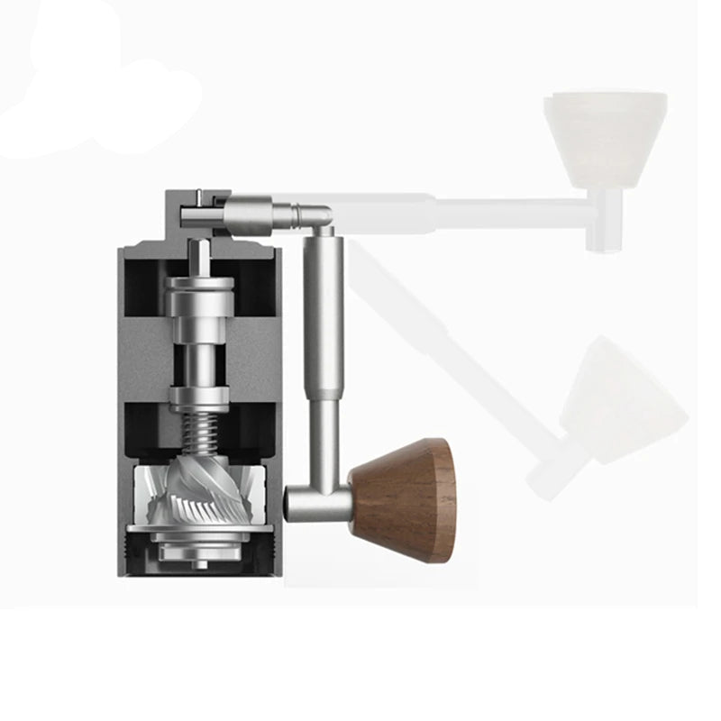 Tragbare manuelle Kaffeemühle Nano 10 cm – CNC Edelstahl-Kegelmahlwerk, Aluminium & Walnussholz, Mini Handmühle für Espresso