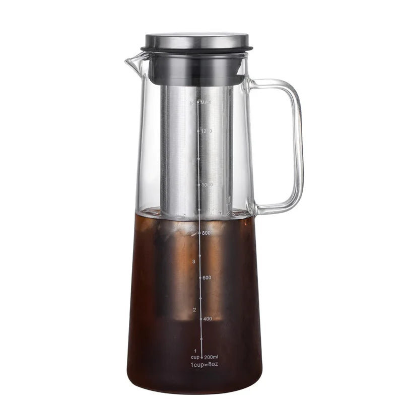 Cold Brew Kaffeekaraffe aus Borosilikatglas 1000/1400 ml – Eiskaffee Bereiter mit Filter für 4–8 Tassen
