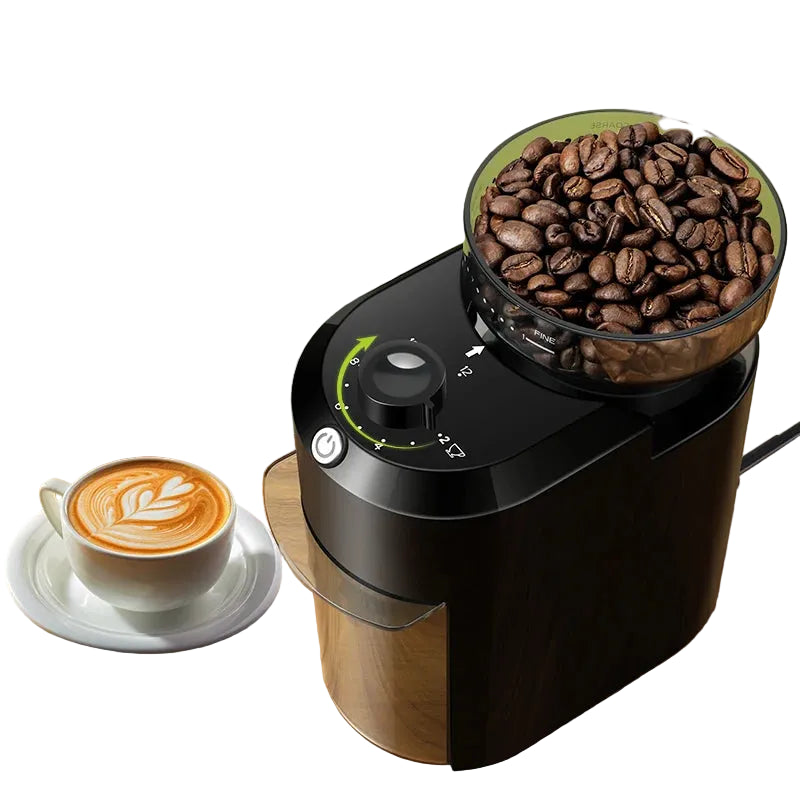 Elektrische Kaffeemühle mit Mahlwerk 28 Mahlgrade – Kaffeemühle für 2–12 Tassen, 120–220 V